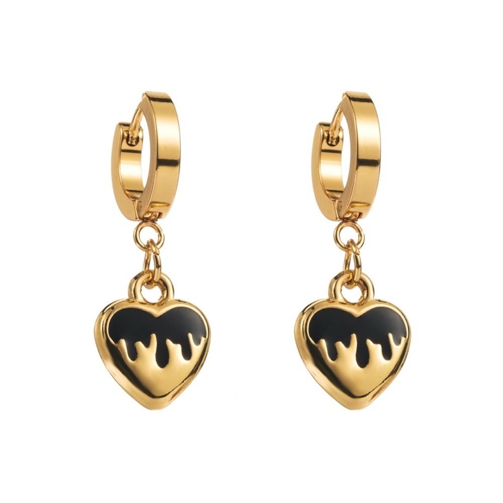 18K Gold Huggie Hoop Dipping Heart Oil Drip Enameled Earrings No Fade Punk Goth - Picture 2 of 8
